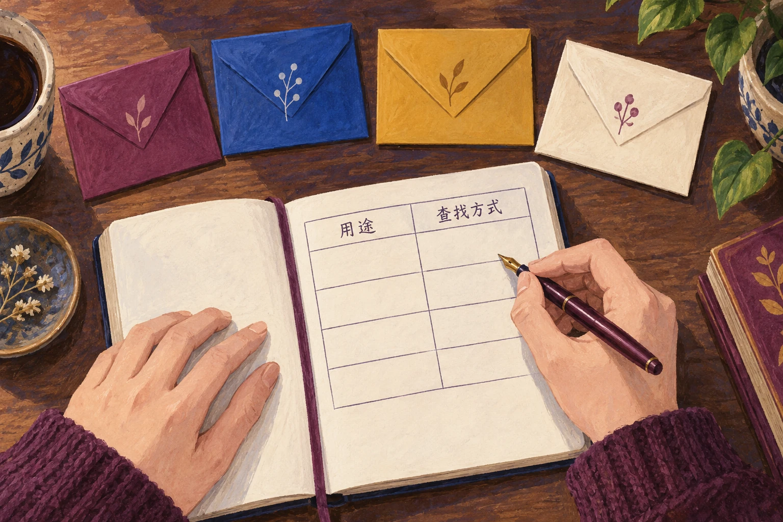 用途记录不包含真实密码的原创插画