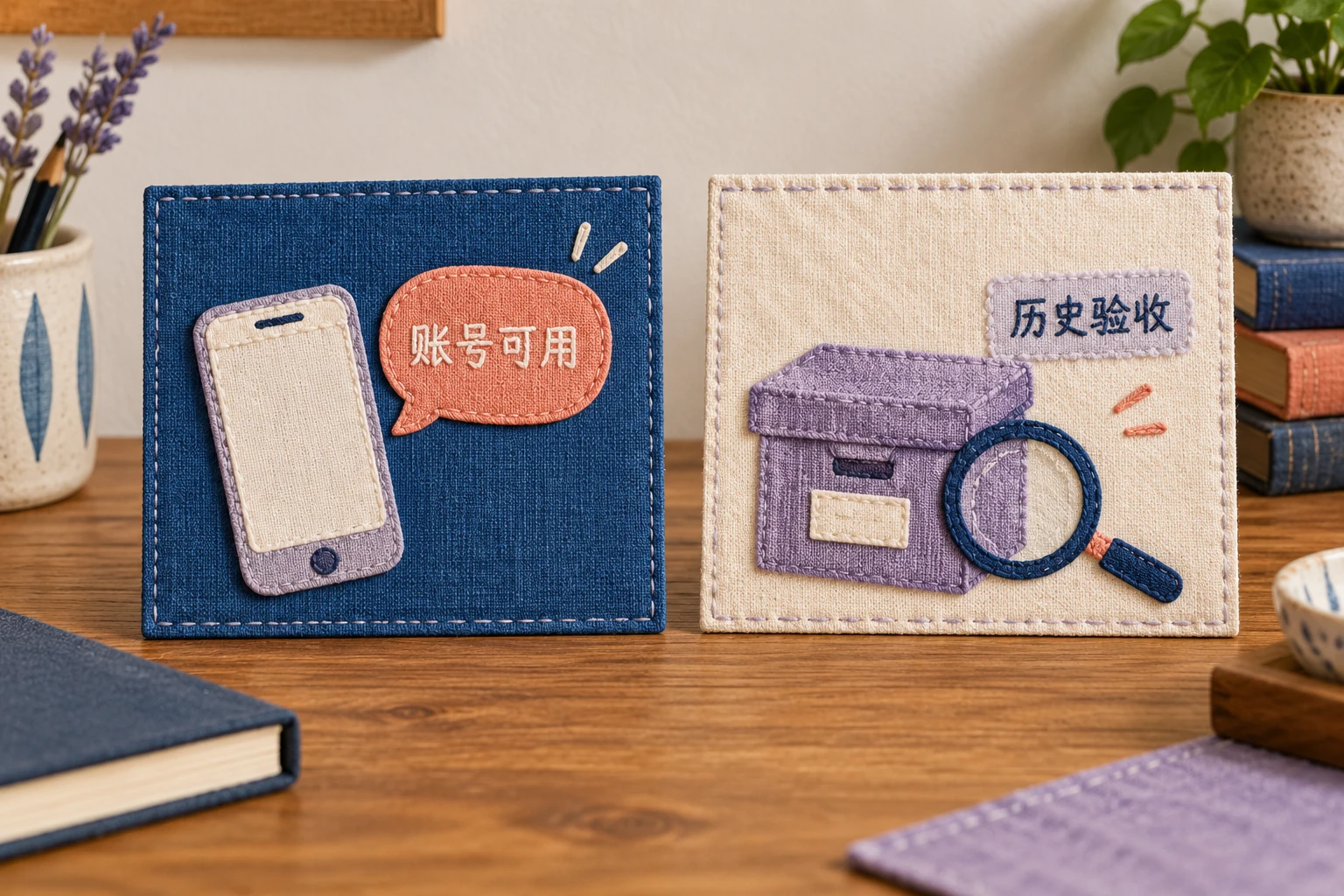 账号可用与历史恢复分开验收的原创插画